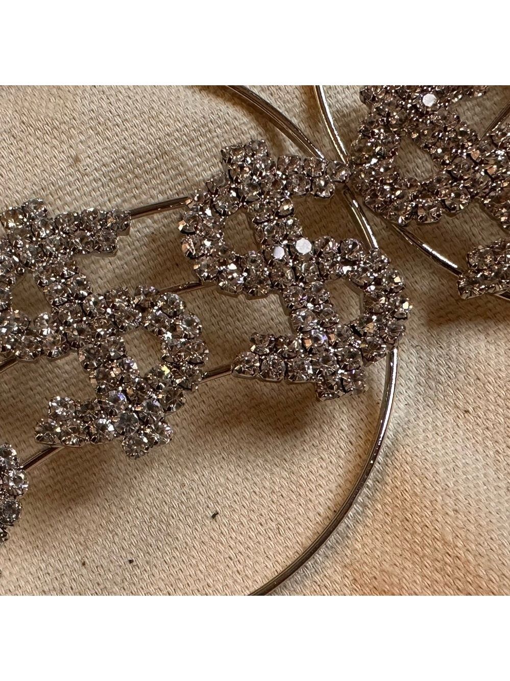 Silver Hoop Earrings with Sparkling Dollar Sign Charms - Picture 3 of 7